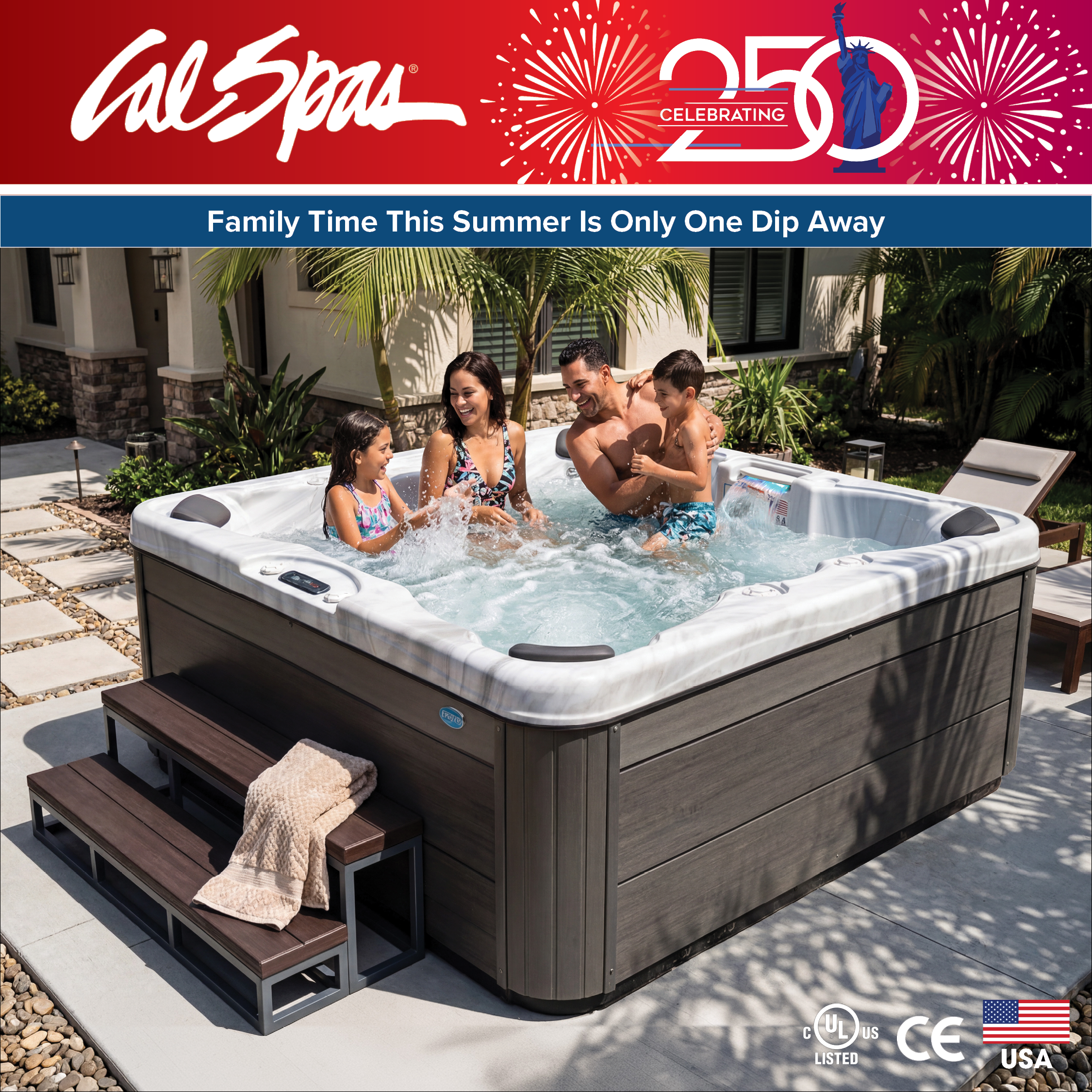 Calspas hot tub being used in a family setting - Cicero